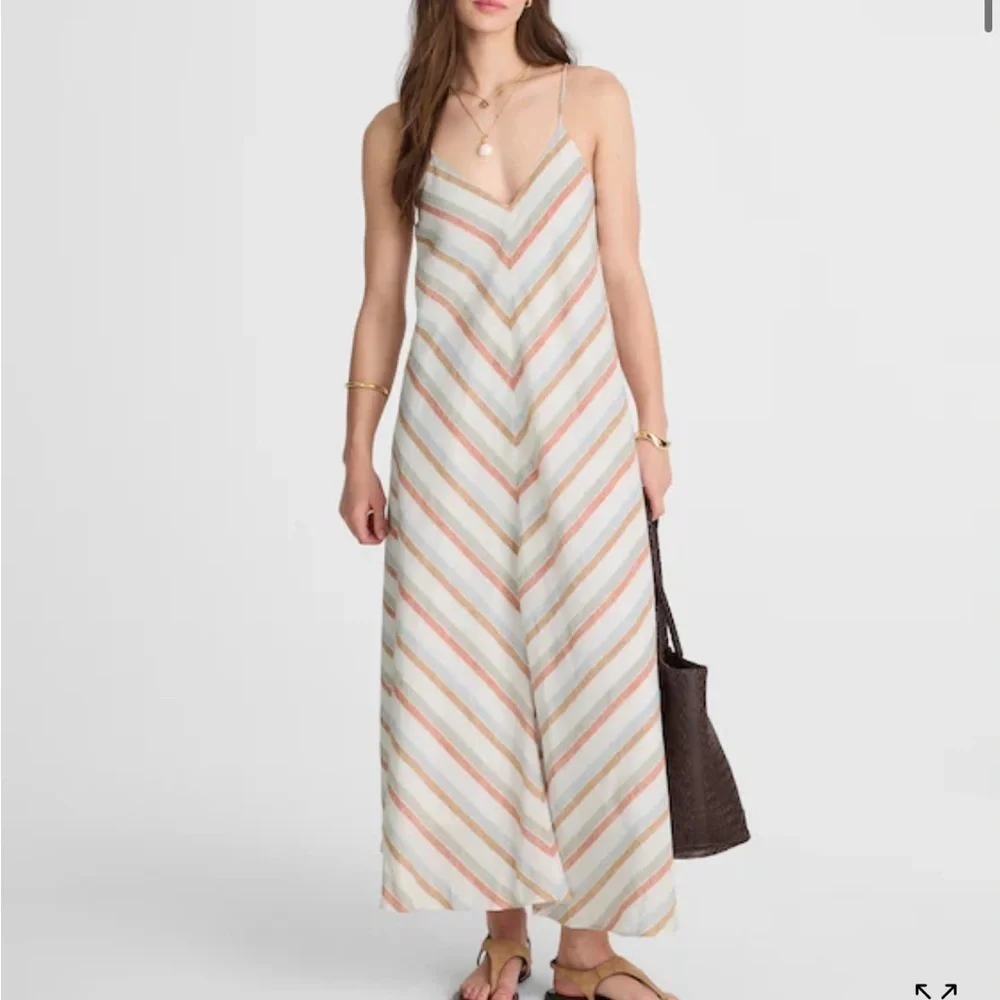 Madewell Striped V-Neck Midi Dress in 100% Linen
